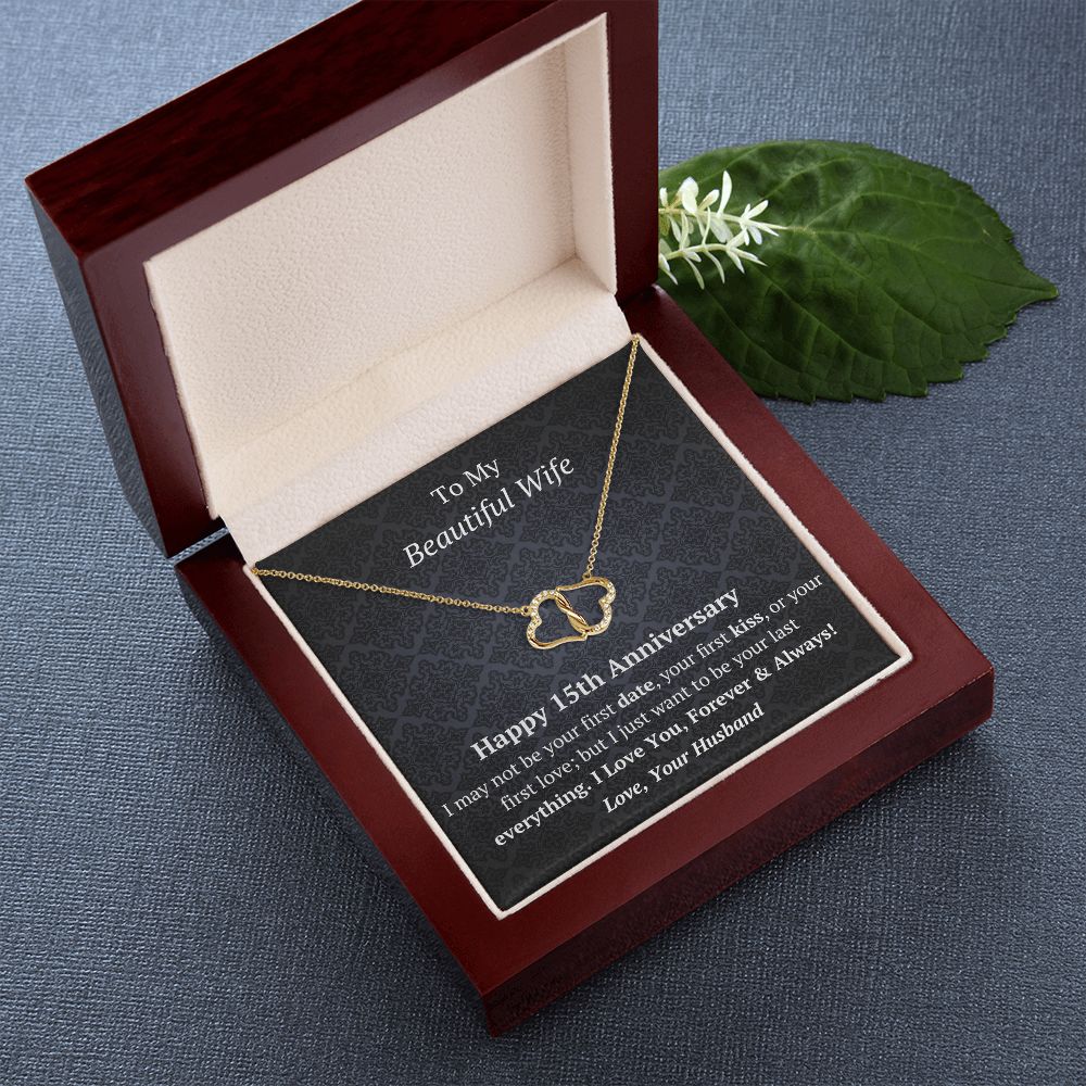 Wife - 15th Anniversary -10K Gold Diamond Infinity Hearts Necklace-FashionFinds4U