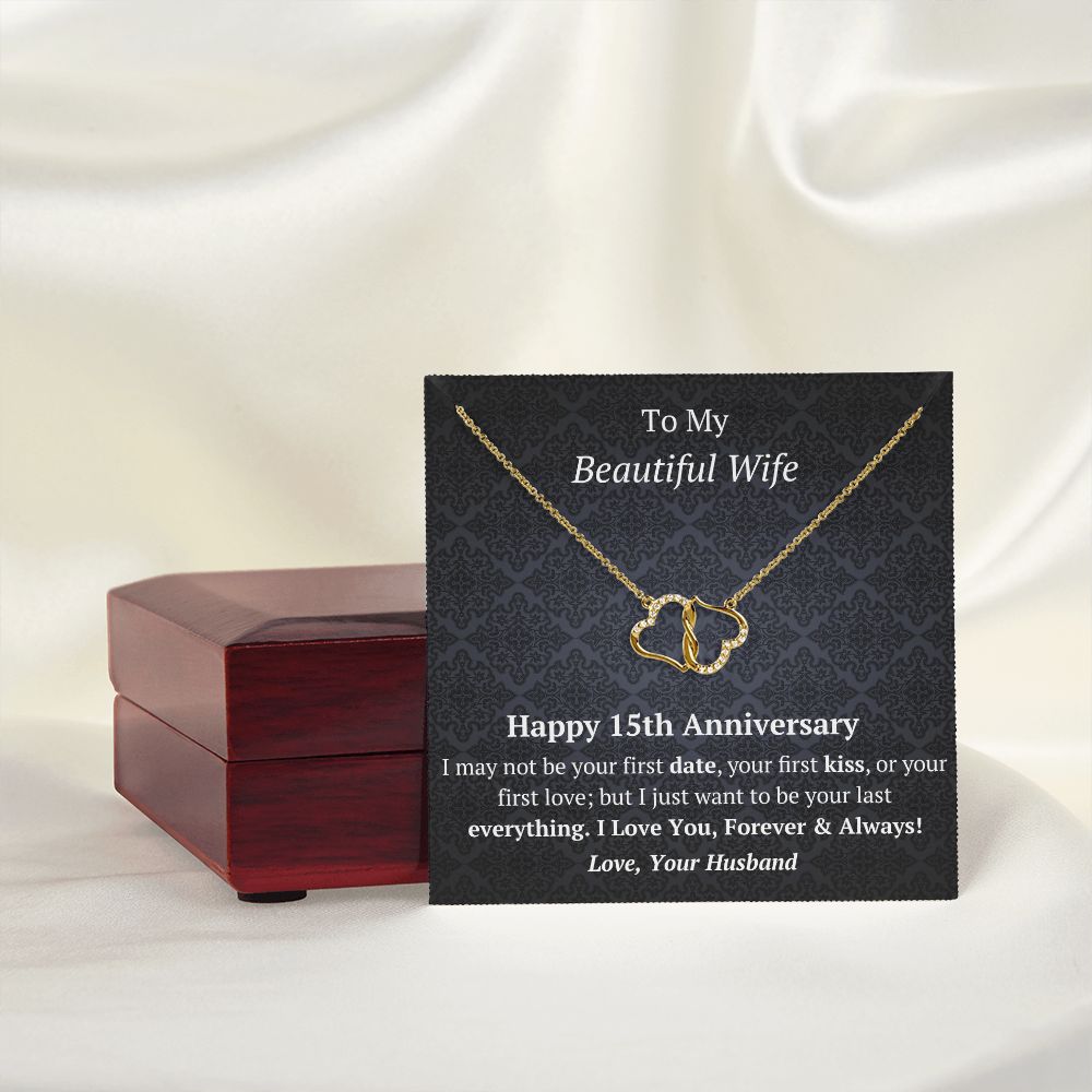 Wife - 15th Anniversary -10K Gold Diamond Infinity Hearts Necklace-FashionFinds4U