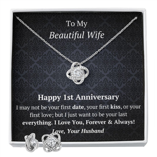 Wife 1st Anniversary Love Knot Necklace Earring Set-FashionFinds4U