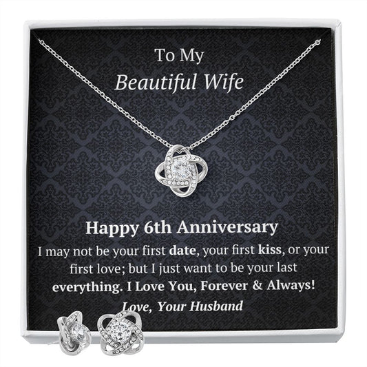 Wife 6th Anniversary Love Knot Necklace Earring Set-FashionFinds4U