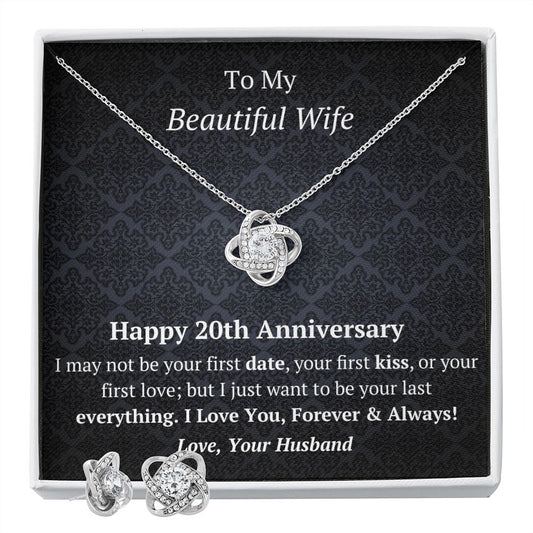 Wife 20th Wedding Anniversary Love Knot Necklace Earring Set-FashionFinds4U