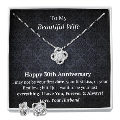 Wife 30th Wedding Anniversary Love Knot Necklace Earring Set-FashionFinds4U
