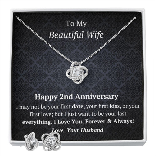 Wife 2nd Wedding Anniversary Love Knot Necklace Earring Set-FashionFinds4U