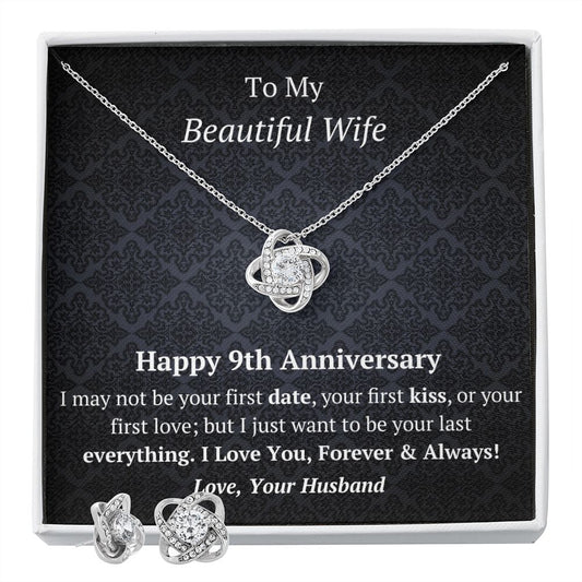 Wife - 9th Wedding Anniversary Love Knot Necklace Earring Set-FashionFinds4U