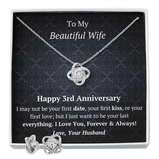 Wife 3rd Wedding Anniversary Love Knot Necklace Earring Set-FashionFinds4U