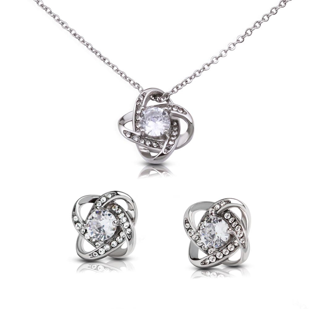 Wife 13th Wedding Anniversary Love Knot Necklace Earring Set-FashionFinds4U