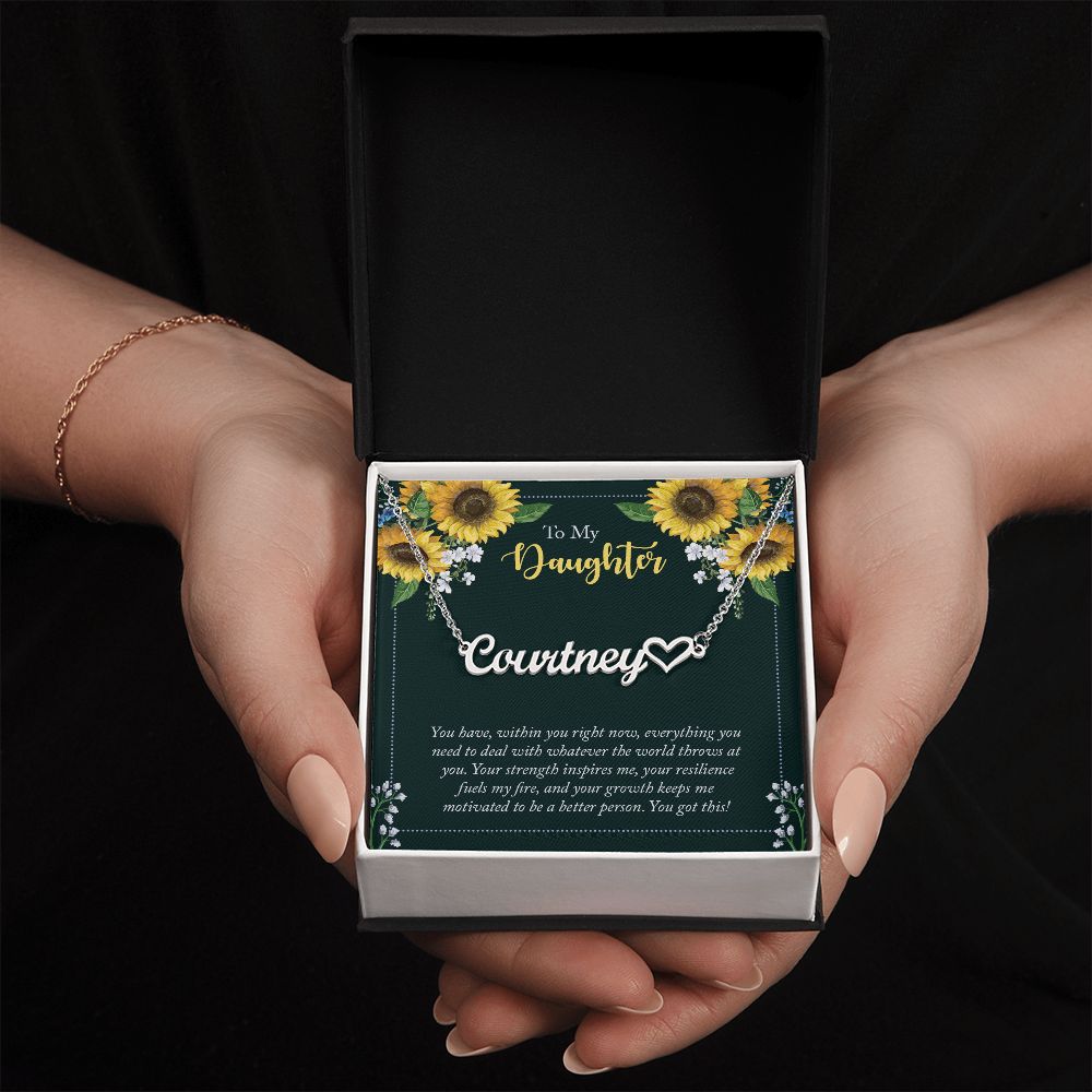 To My Daughter - Sunflower - Personalized Name Necklace With Heart-FashionFinds4U