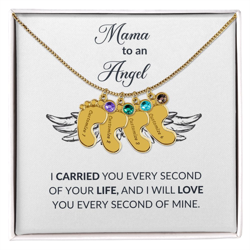 Mama To An Angel Baby -Baby Feet Birthstone Engraved Necklace-FashionFinds4U