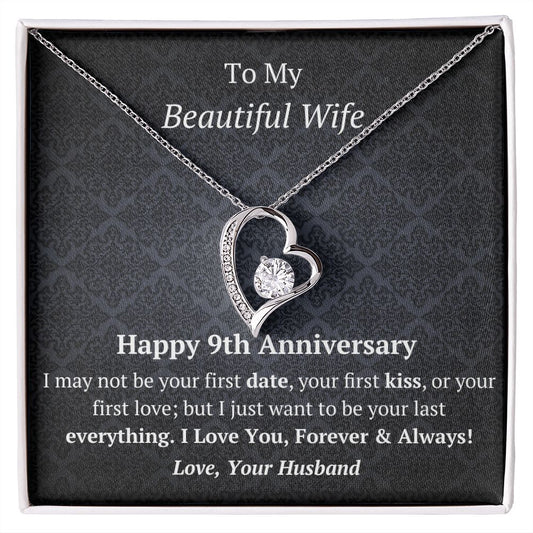 Wife 9th Anniversary - Forever Love Heart Necklace-FashionFinds4U