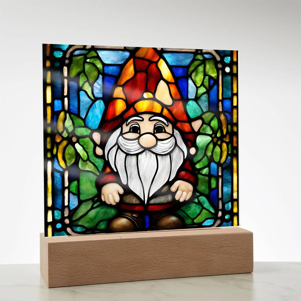 Gnome Faux Stained Glass Acrylic Square Plaque