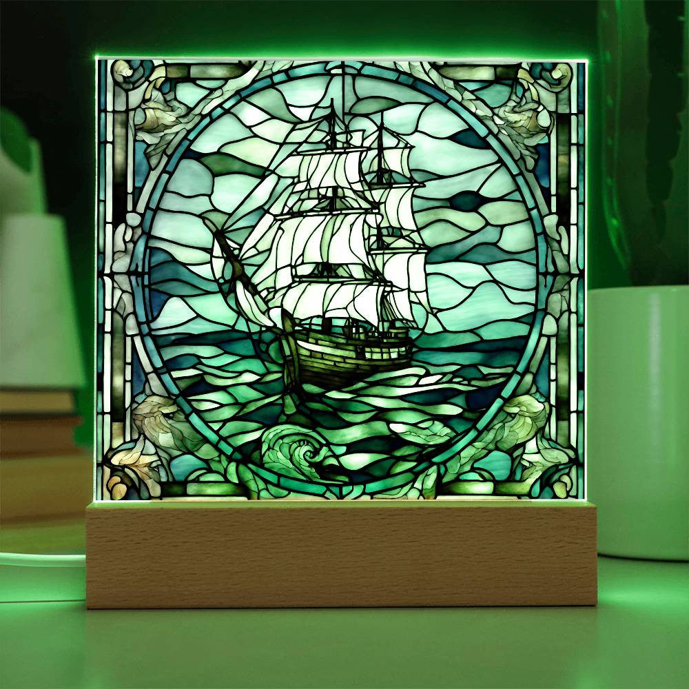 Ship Faux Stained Glass Acrylic Plaque