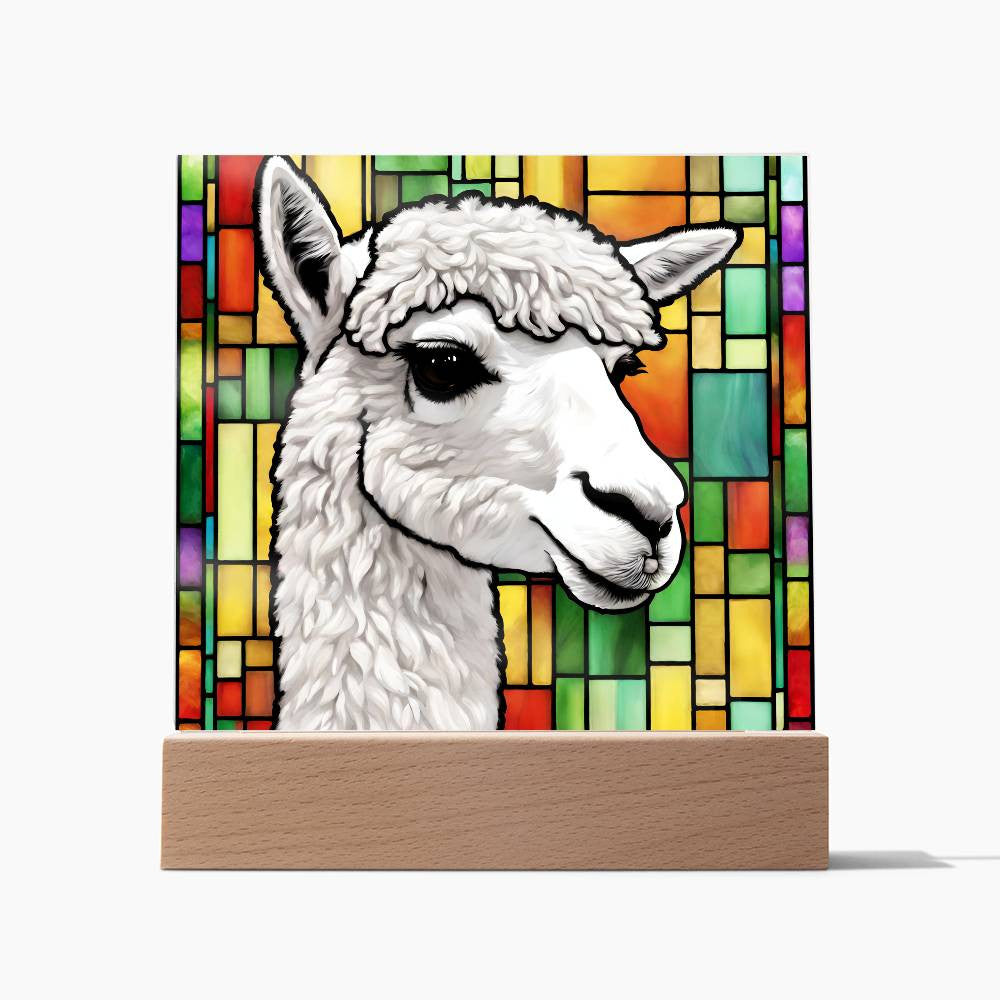 llama Faux Stained Glass Acrylic Plaque