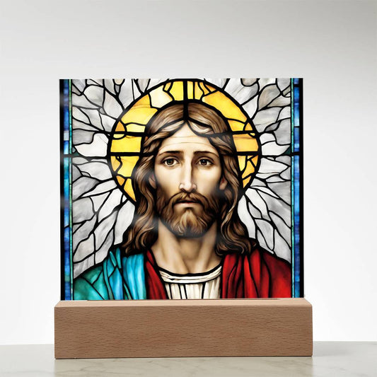 Jesus Stained Glass Effect Acrylic Plaque Christian Faith-Inspired Decor Religious Picture Memorial Night Light Spiritual Home Accent Gift