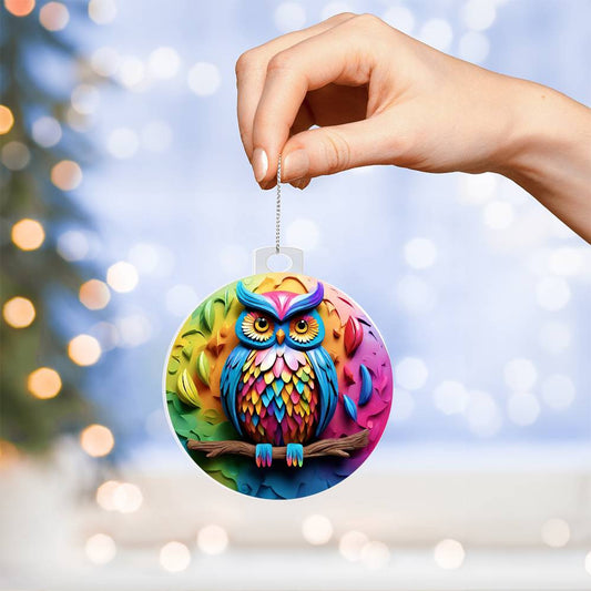 Prismatic Owl Christmas Tree Acrylic Ornament