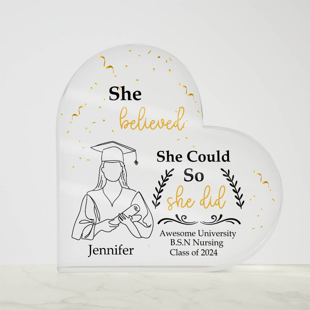 Personalized Graduation Heart Plaque Gift, She Believed She Could So She Did