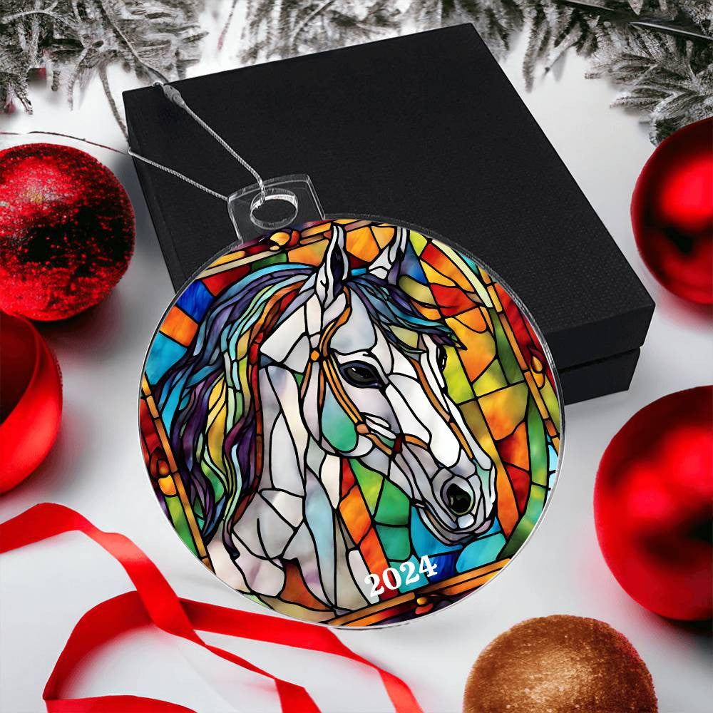 Faux Stained Glass Horse Acrylic Christmas Ornament