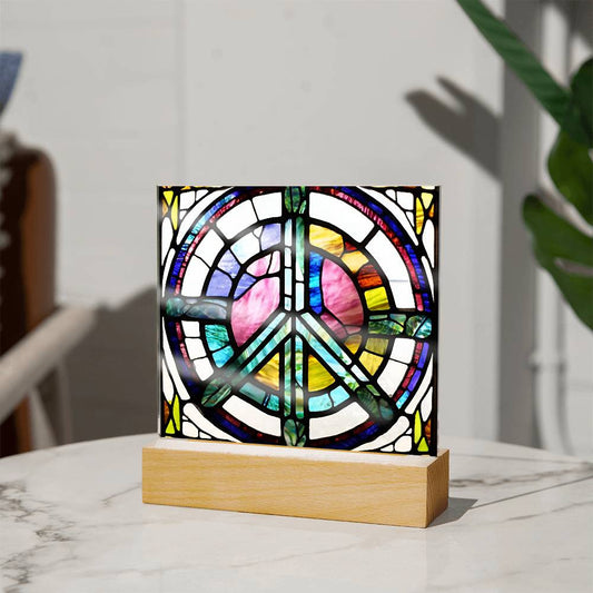Peace, Peace Sign, Acrylic Square Plaque, Led Lights, Peace Symbol, Hippie Gifts, Housewarming Gift, Nightlight, Birthday Gift, Boho Home Decor