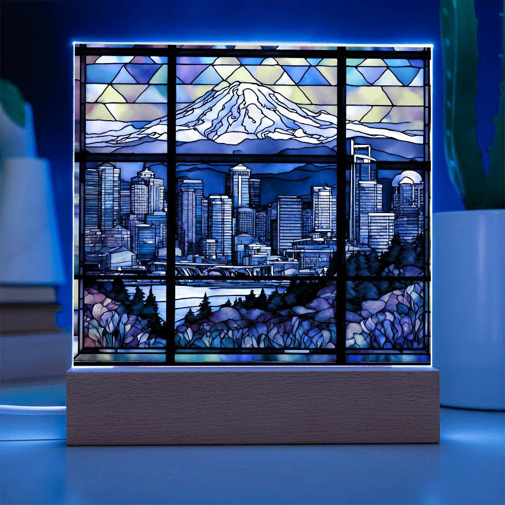 Seattle Skyline Mount Rainier LED Acrylic Plaque
