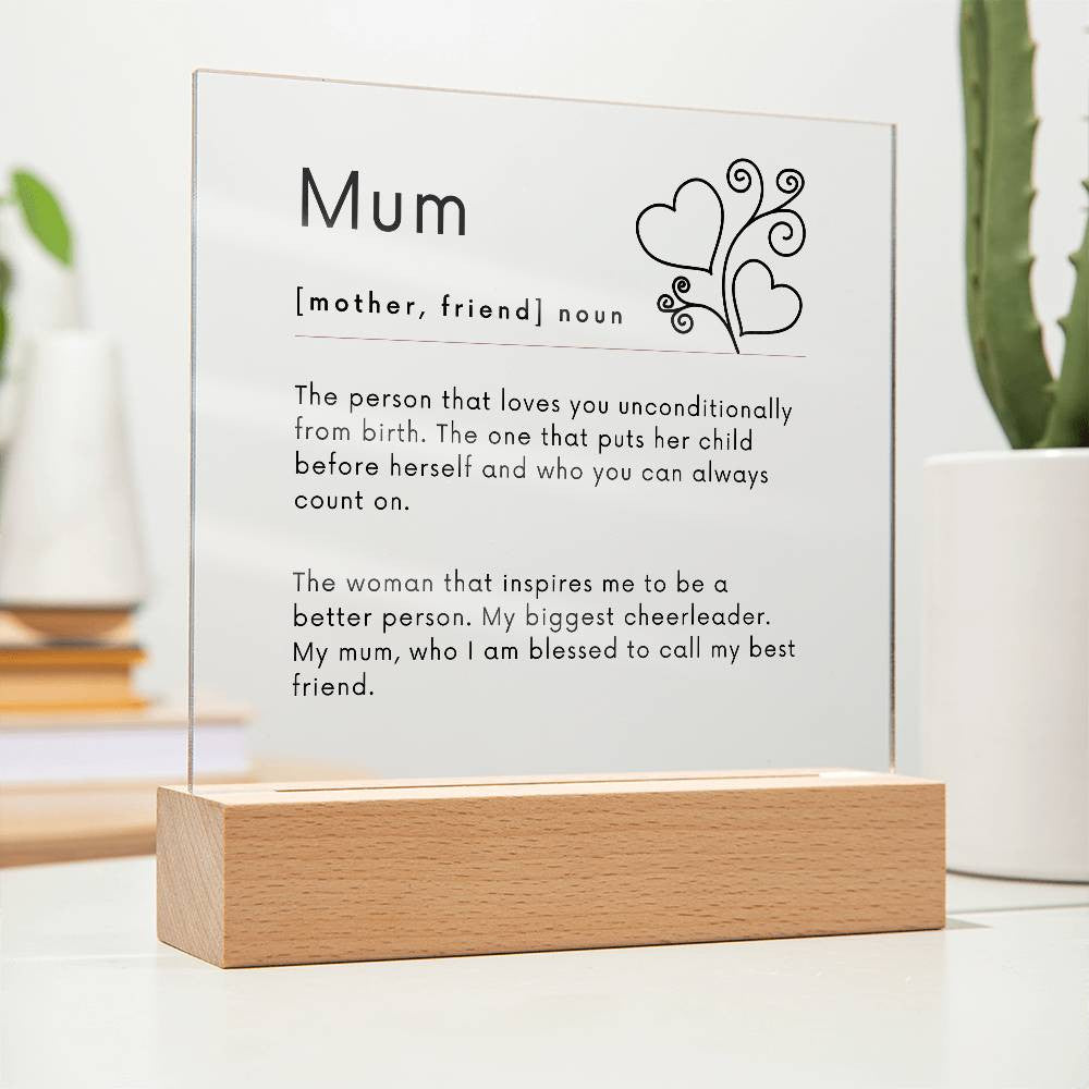 Mothers Day Gift for Mum Acrylic LED Plaque