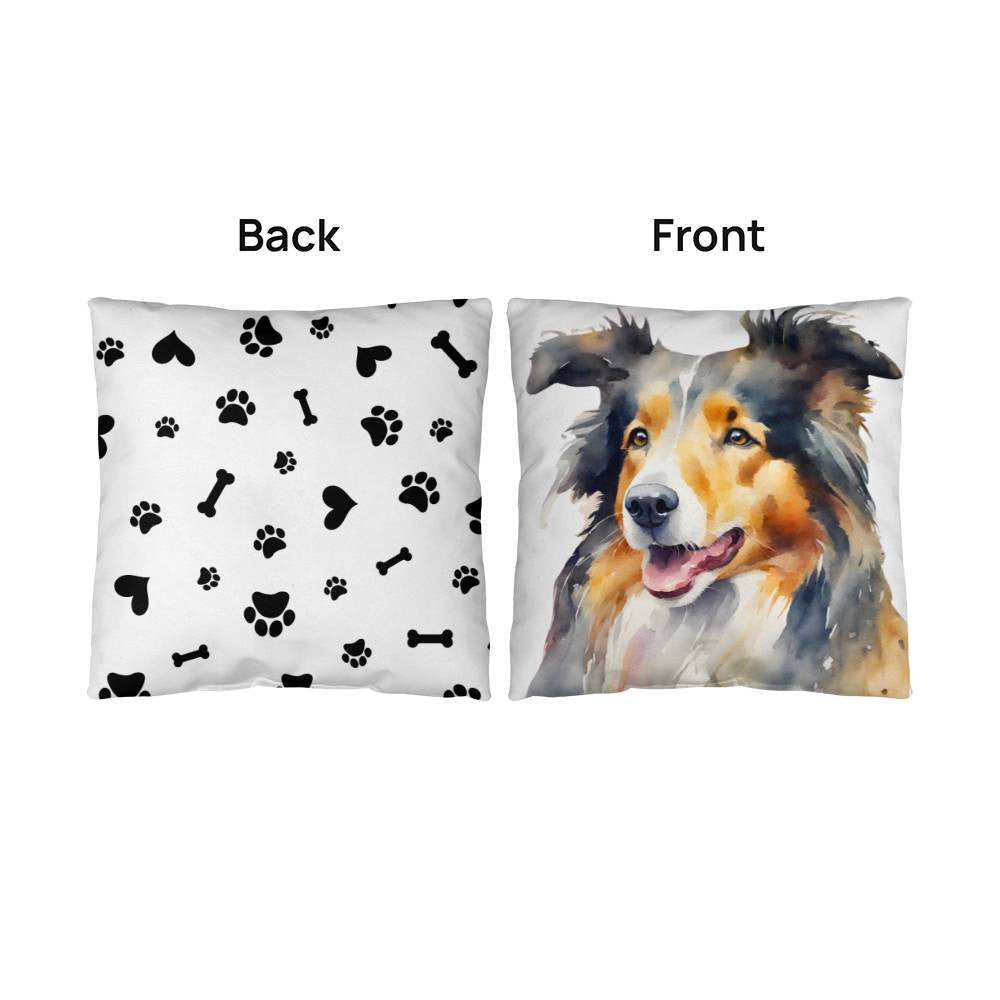 Watercolor Collie 2 Sided Pillow in 5 Sizes