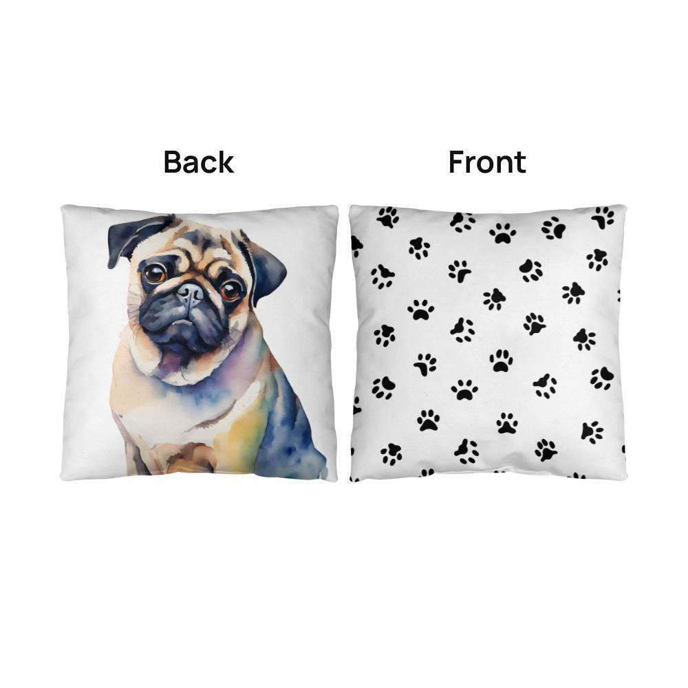 Watercolor Pug 2 Sided Pillow in 5 Sizes