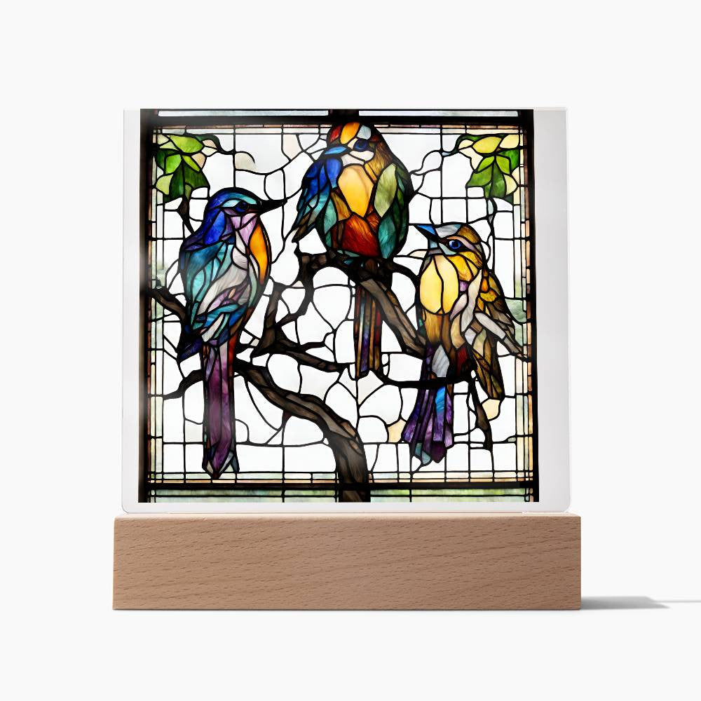 Birds Faux Stained Glass Acrylic Plaque