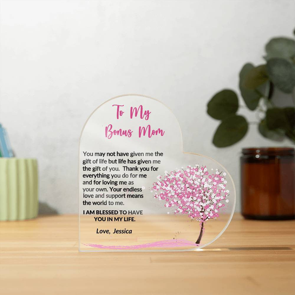 Bonus Mom Gift Acrylic Heart Plaque