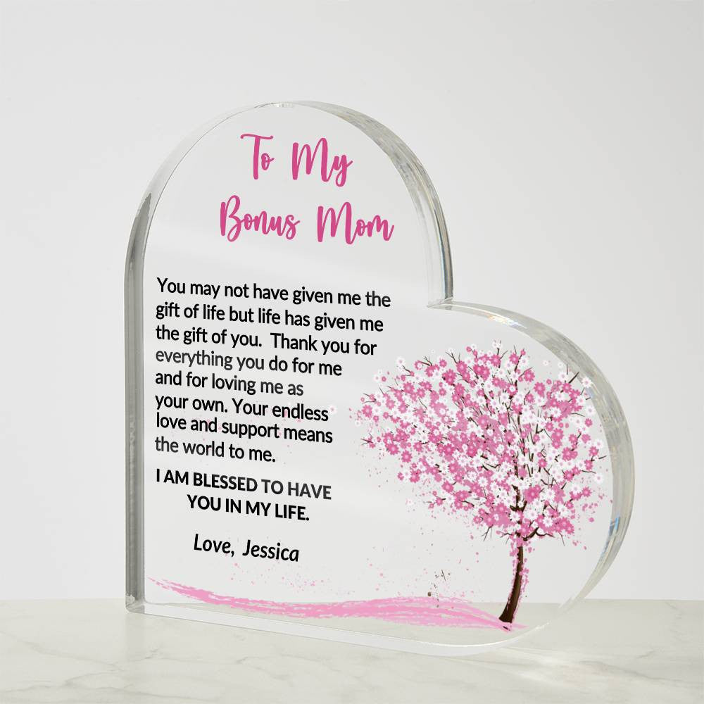 Bonus Mom Gift Acrylic Heart Plaque
