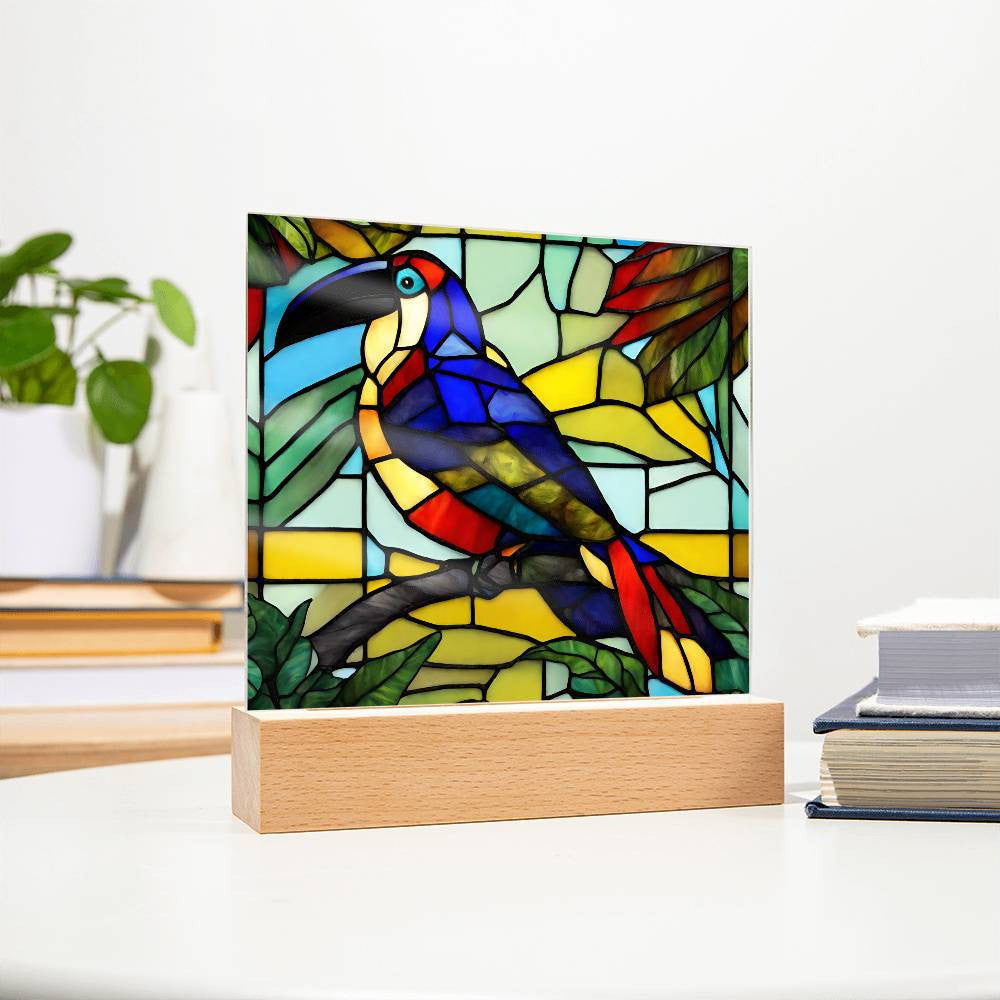 Tucan Faux Stained Glass Acrylic Square Plaque