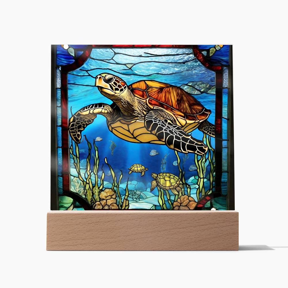 Simulated Stained Glass Sea Turtle Photo, LED Acrylic Plaque, Sea Turtle Nightlight, Ocean Art, Beach House, Girls Room Decor, Turtle Lover