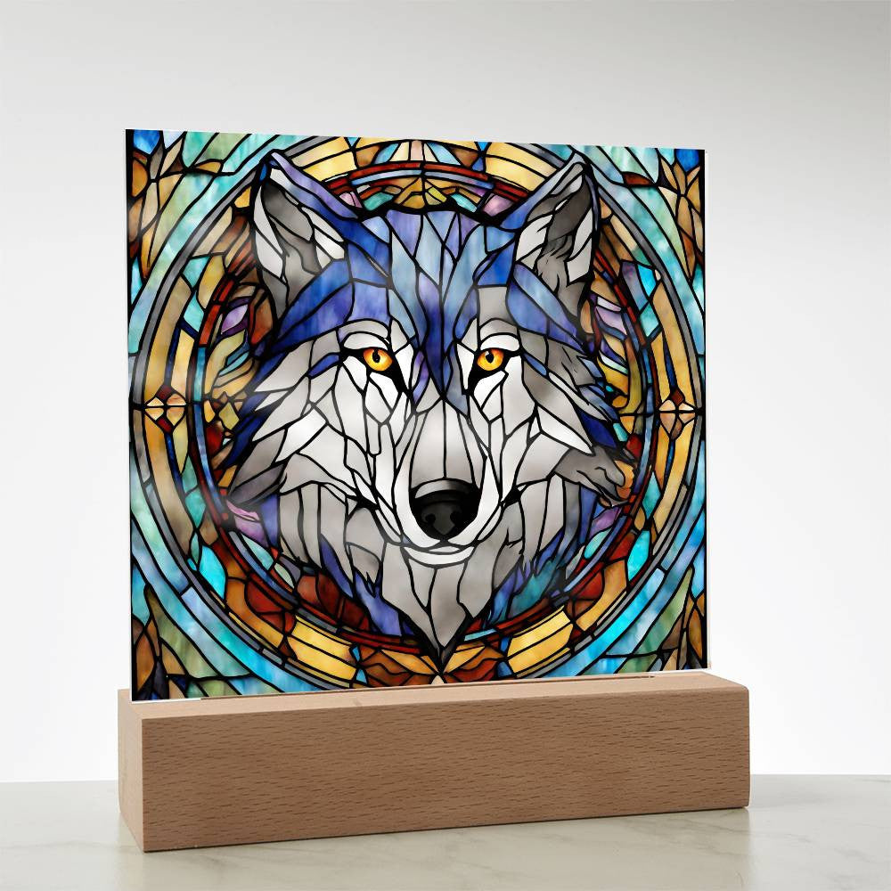 Wolf Faux Stained Glass Acrylic Plaque
