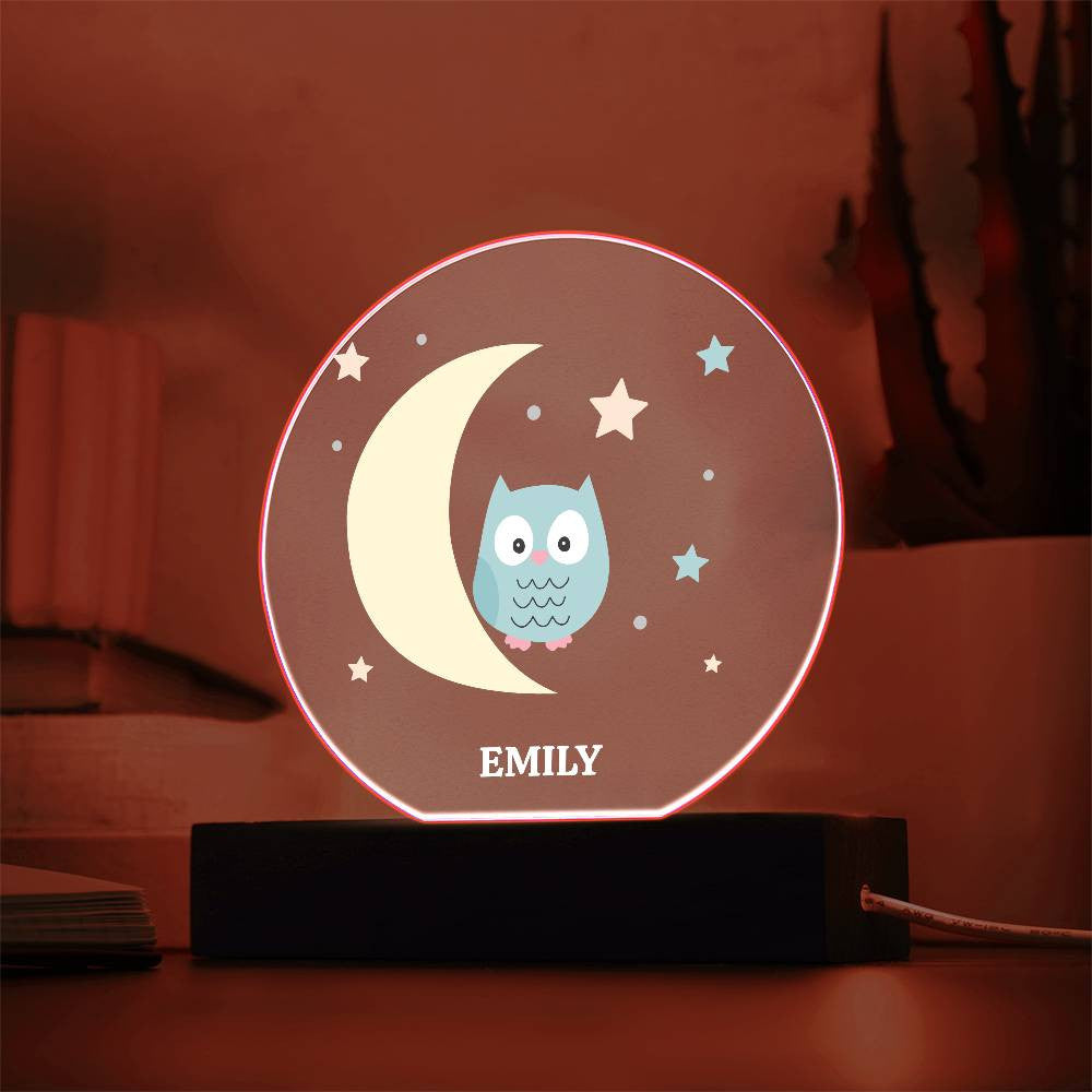 Owl Star and Moon Custom Name Night light