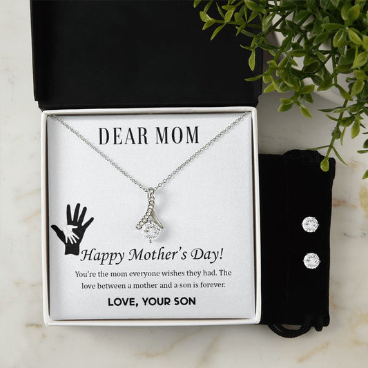 Mom From Son Happy Mother’s Day Alluring Beauty Necklace Earring Set-FashionFinds4U