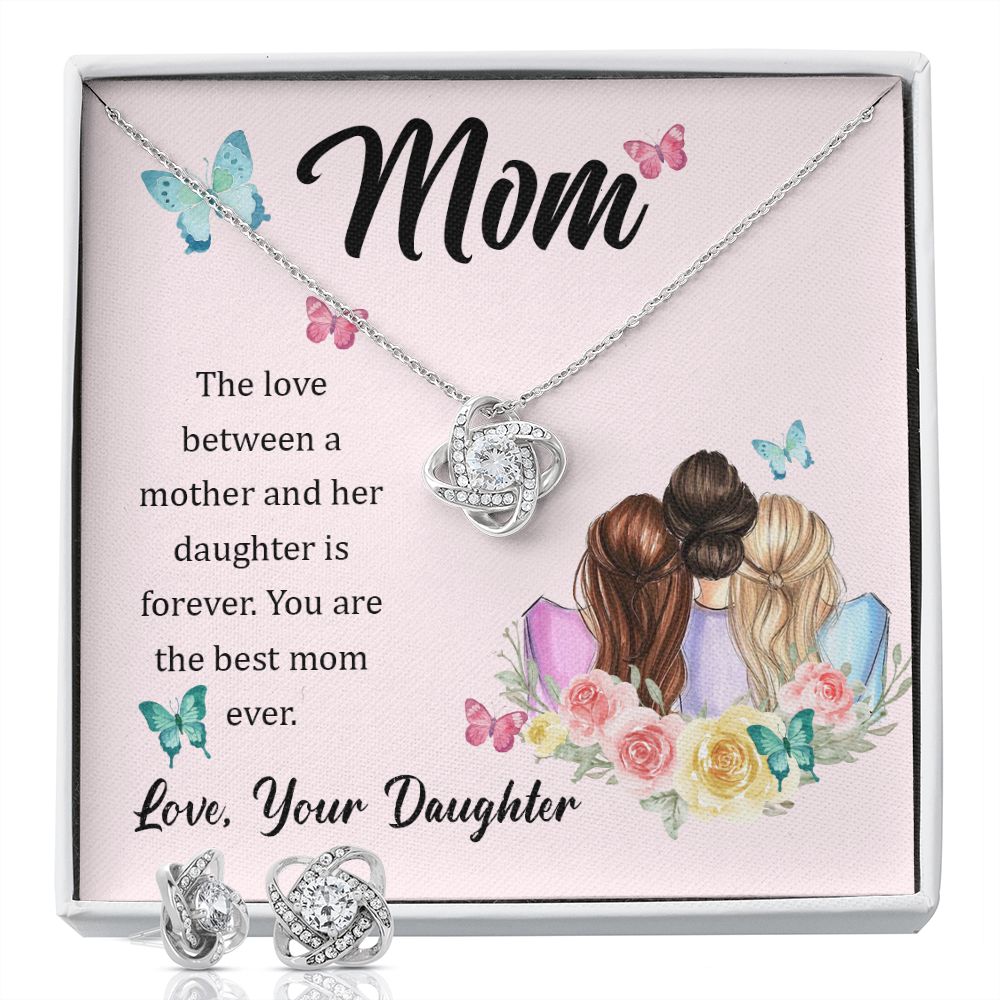 The Love Between A Mother And Her Daughter Is Forever Love Knot Necklace And Earring Set-FashionFinds4U