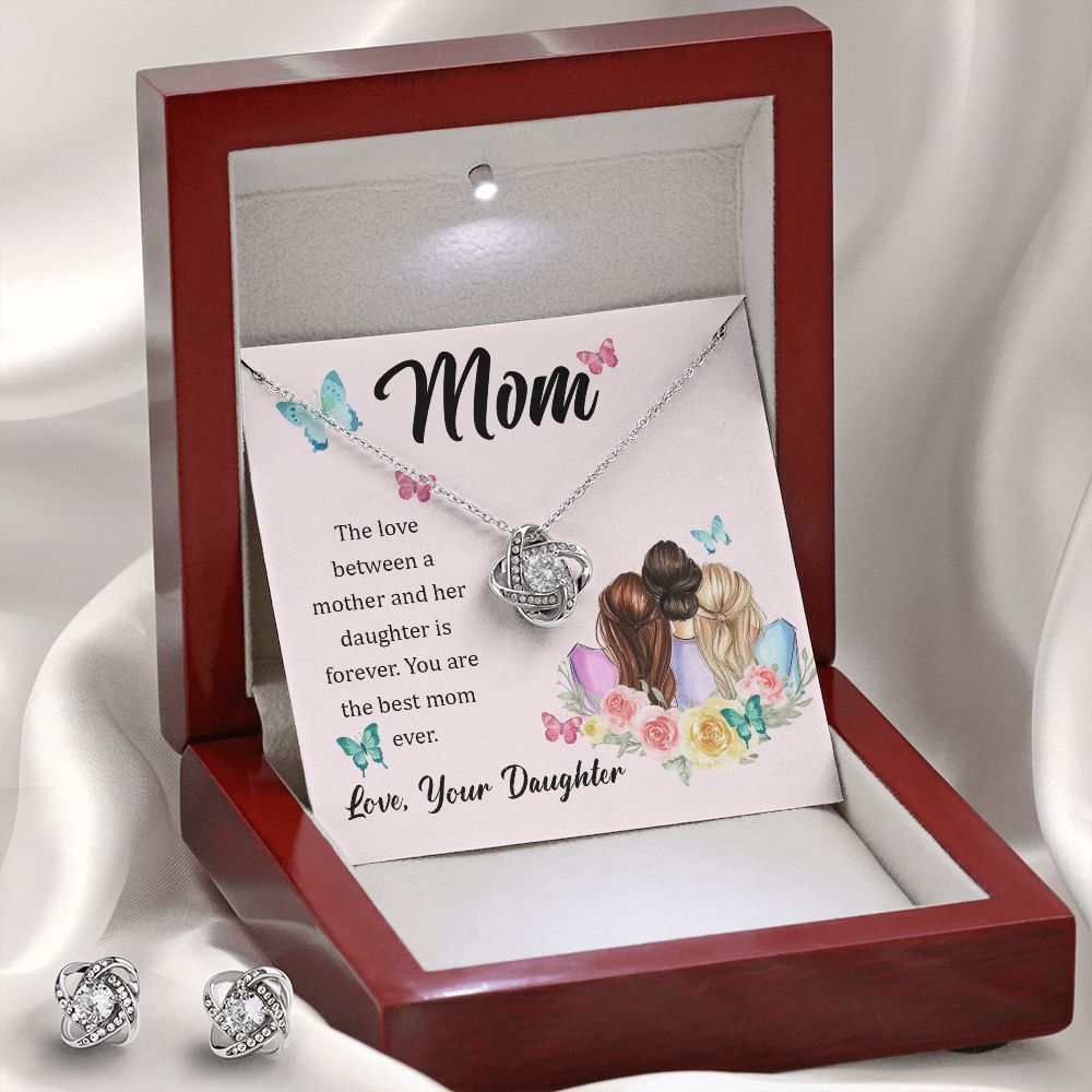 The Love Between A Mother And Her Daughter Is Forever Love Knot Necklace And Earring Set-FashionFinds4U
