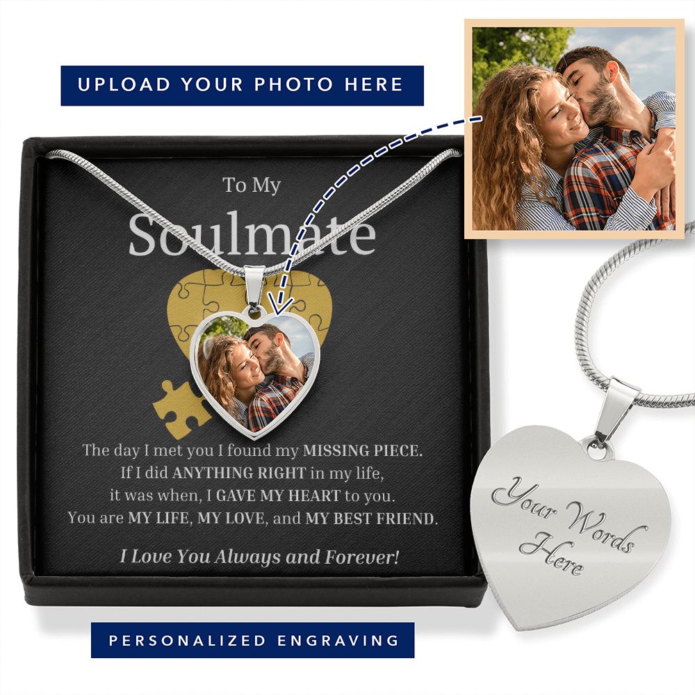 To My Soulmate My Missing Puzzle Piece Photo Upload Heart Necklace With Engraving-FashionFinds4U
