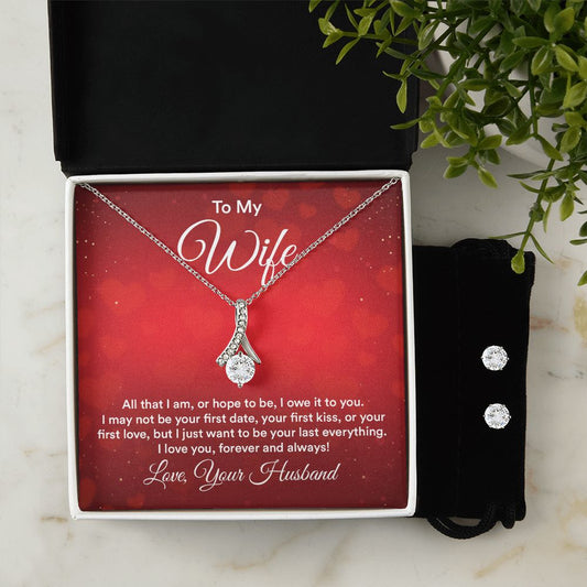 Wife All That I Am Or Hope To Be Alluring Beauty Necklace And Earrings-FashionFinds4U