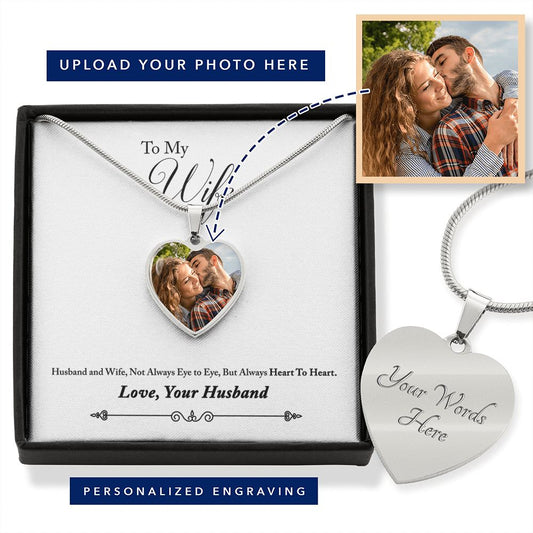 Wife Heart to Heart Custom Photo Engraved Necklace-FashionFinds4U