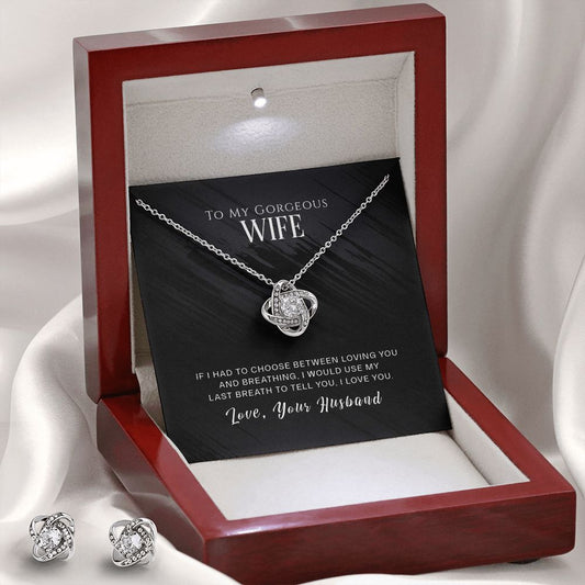 Wife Last Breath Love Knot Necklace And Earring Set-FashionFinds4U